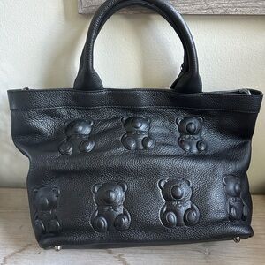 Iopelle Black Teddy Bear Embossed Tote
